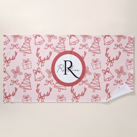 Grappig roze monogram strandlaken (Voorkant)