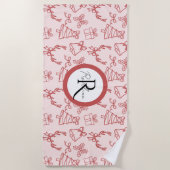 Grappig roze monogram strandlaken (Voorkant)