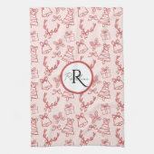 Grappig roze monogram theedoek (Verticaal)