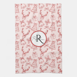 Grappig roze monogram theedoek