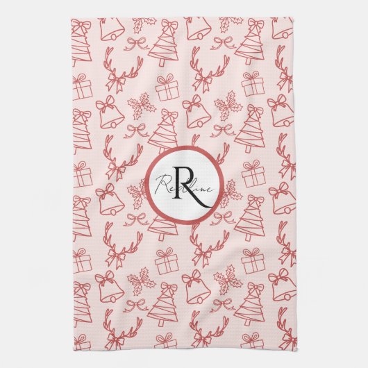 Grappig roze monogram theedoek (Verticaal)