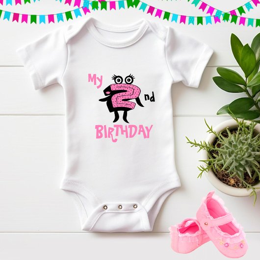 Grappig roze nummer twee baby body romper