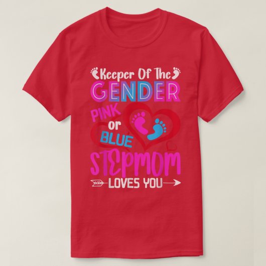 Grappig roze of blauw Stepmam houdt van je sekse T-shirt (Design voorkant)
