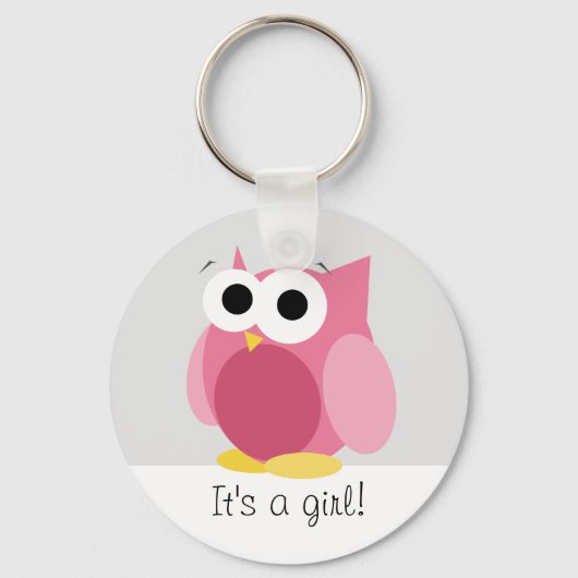Grappig Roze Owl - Het is een meisje! -Button Sleu Sleutelhanger (Voorkant)