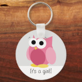 Grappig Roze Owl - Het is een meisje! -Button Sleu Sleutelhanger (Voorkant)