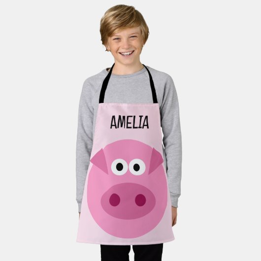 Grappig roze piggy cartoon op maat klein kind scho schort (Gedragen)