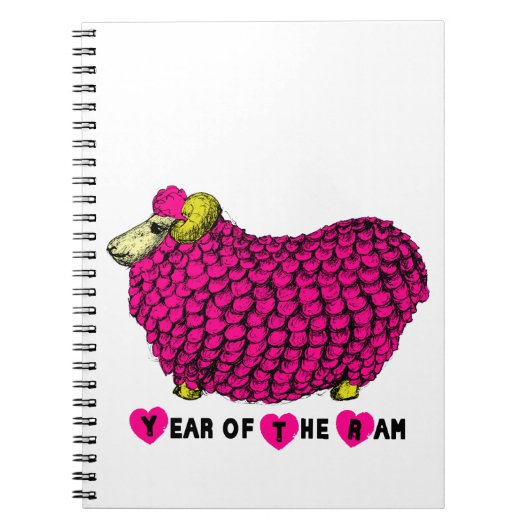 Grappig roze Ram Chinees Jaar Zodiac Notitieboek (Voorkant)