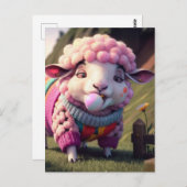 Grappig roze schaap in een trui kauwen Bubble Gum Briefkaart (Voorkant / Achterkant)