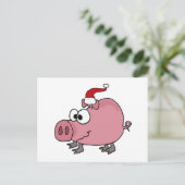 Grappig Roze Varken in het Pet van de Kerstman Feestdagenkaart (Staand voorkant)