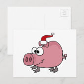 Grappig Roze Varken in het Pet van de Kerstman Feestdagenkaart (Voorkant / Achterkant)