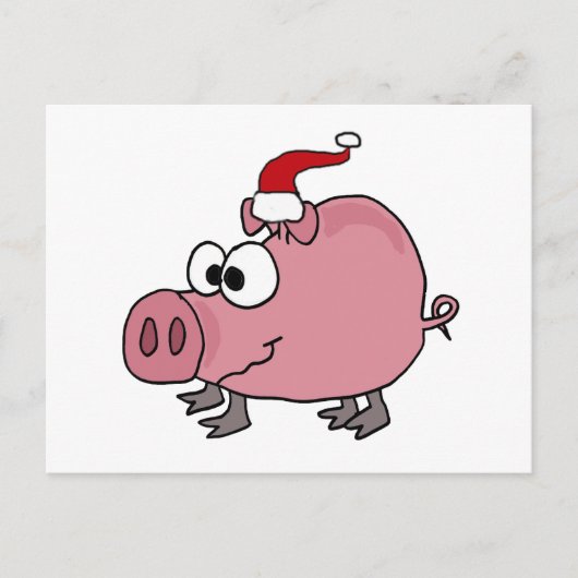 Grappig Roze Varken in het Pet van de Kerstman Feestdagenkaart (Voorkant)