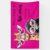 Grappig Roze Verjaardagsfeestje Spandoek (Verticaal)