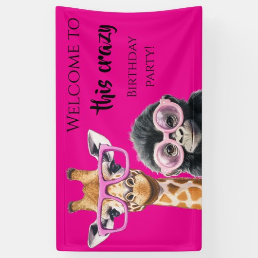 Grappig Roze Verjaardagsfeestje Spandoek (Verticaal)