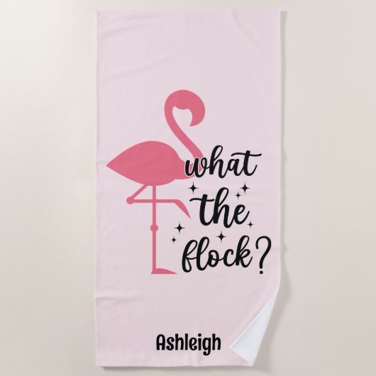 Grappig Roze Wat de Flock Flamingo gepersonaliseer Strandlaken (Voorkant)