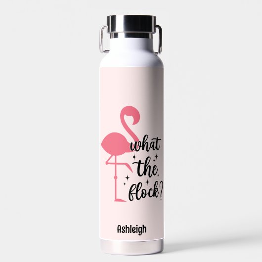 Grappig Roze Wat de Flock Flamingo gepersonaliseer Waterfles (Voorkant)