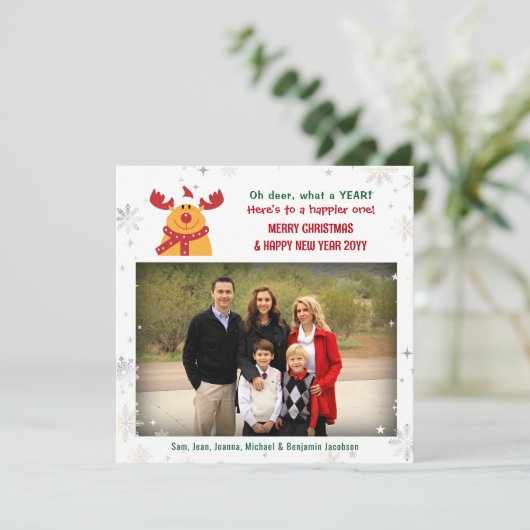 Grappig Rudolph Oh Deer Elegant Minimalist 1 foto Feestdagenkaart (Staand voorkant)