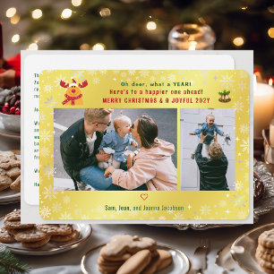 Grappig Rudolph Oh Deer Merry Xmas 2 foto's Golden Feestdagenkaart