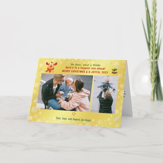 Grappig Rudolph Oh Deer Merry Xmas 2 foto's Golden Kaart (Voorkant)