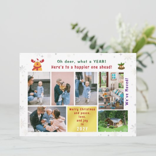 Grappig Rudolph Oh Deer We hebben 6 foto's Modern  Feestdagenkaart (Staand voorkant)