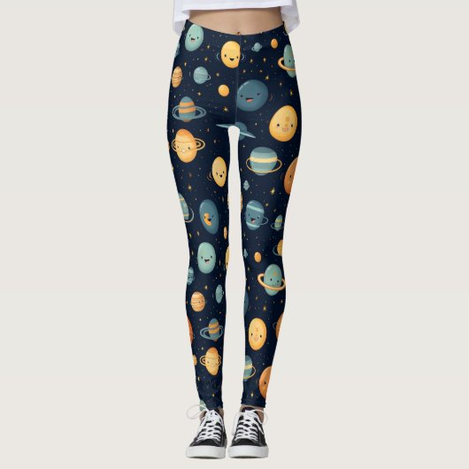 Grappig ruimtepatroon leggings (Voorkant)