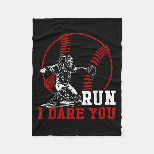 Grappig Run Steal Ik Dare You Baseball Catcher Pla Fleece Deken (Voorkant)