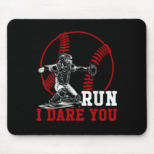 Grappig Run Steal Ik Dare You Baseball Catcher Pla Muismat (Voorkant)