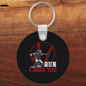 Grappig Run Steal Ik Dare You Baseball Catcher Pla Sleutelhanger (Voorkant)