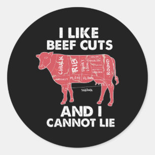 Grappig Rundvlees Snijdt Grafiek I BBQ Slager Ronde Sticker