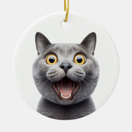GRAPPIG RUSSISCH BLAUW GRIJS KAT VERRAST KAT GEZIC KERAMISCH ORNAMENT (Voorkant)