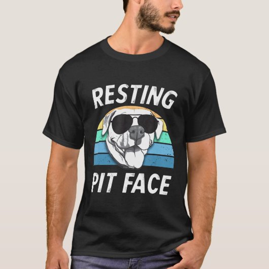 Grappig Rustende Pit Face Retro Pitbull Hondenras T-shirt (Voorkant)