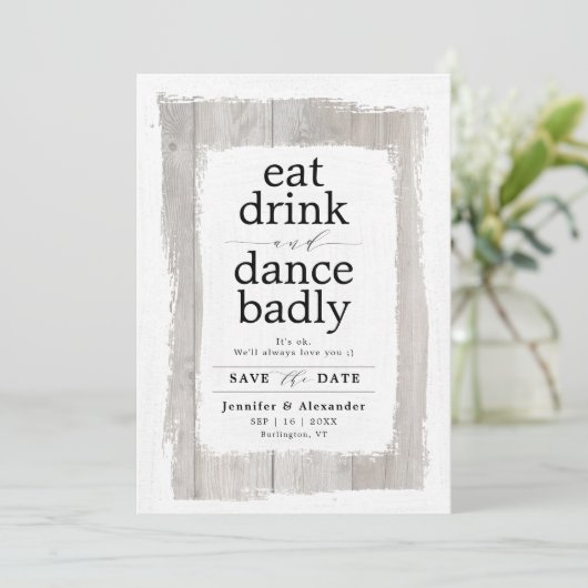 Grappig Rustic Whitewashed Barnwood Save The Date (Staand voorkant)