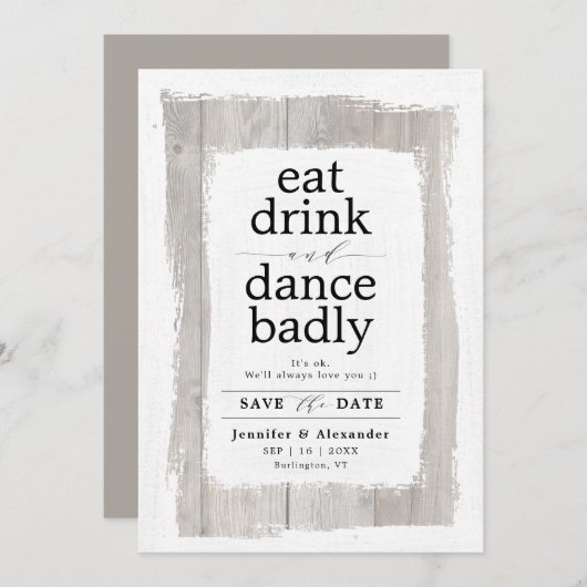 Grappig Rustic Whitewashed Barnwood Save The Date (Voorkant / Achterkant)