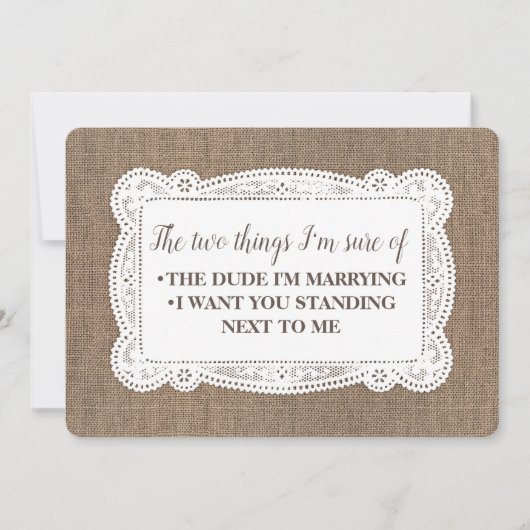 Grappig Rustiek bruidsmeisje / Maid of Honor Voors Kaart (Voorkant)