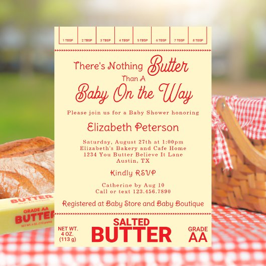 Grappig Rustiek Red Gingham Butter Theme Baby show Kaart