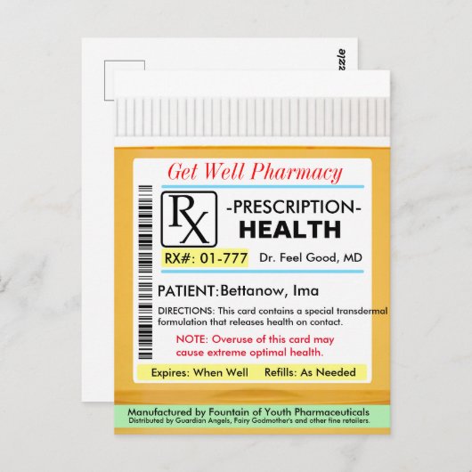Grappig RX-recept voor gezondheid Briefkaart (Voorkant / Achterkant)