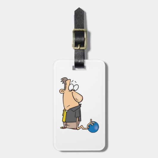 Grappig Sad Bowler-personage met bowlingbal Bagagelabel (Voorkant verticaal)