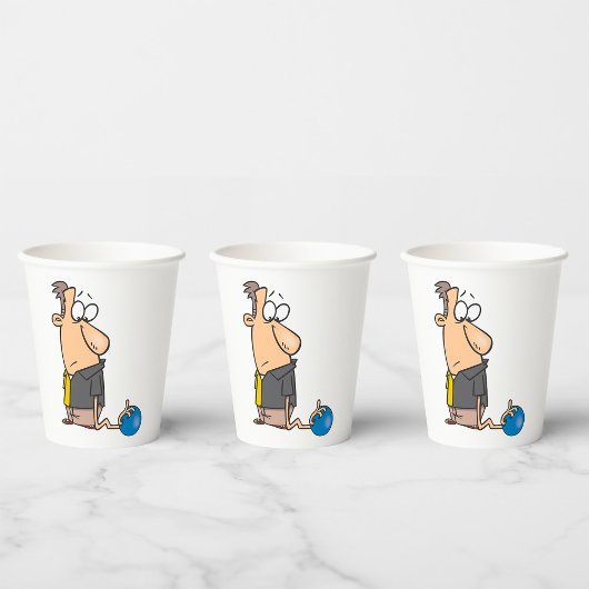 Grappig Sad Bowler-personage met bowlingbal Papieren Bekers