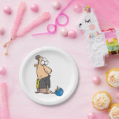 Grappig Sad Bowler-personage met bowlingbal Papieren Bordje (Feest)