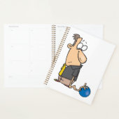 Grappig Sad Bowler-personage met bowlingbal Planner (Display)