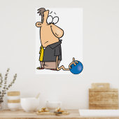Grappig Sad Bowler-personage met bowlingbal Poster (Keuken)