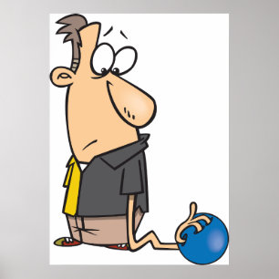 Grappig Sad Bowler-personage met bowlingbal Poster