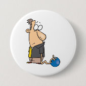 Grappig Sad Bowler-personage met bowlingbal Ronde Button 7,6 Cm (Voorkant)