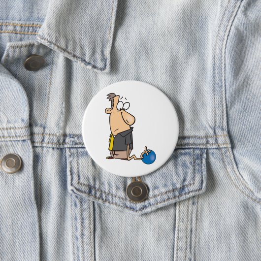 Grappig Sad Bowler-personage met bowlingbal Ronde Button 7,6 Cm (In situ)