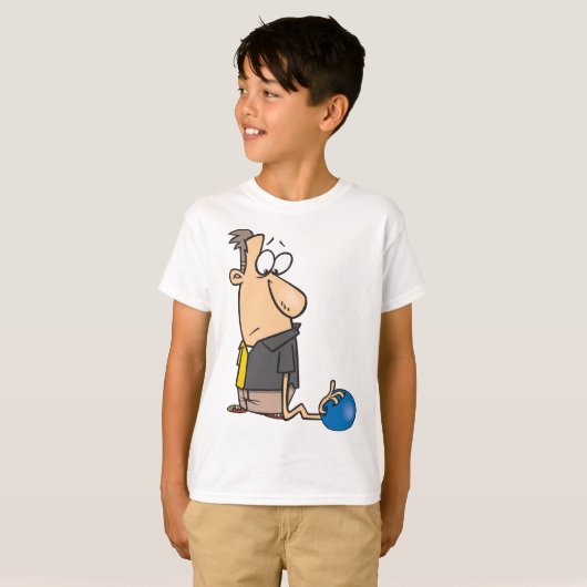 Grappig Sad Bowler-personage met bowlingbal T-shirt (Voorkant volledig)