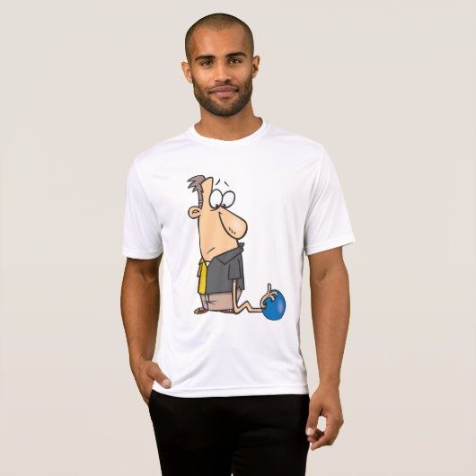 Grappig Sad Bowler-personage met bowlingbal T-shirt (Voorkant volledig)