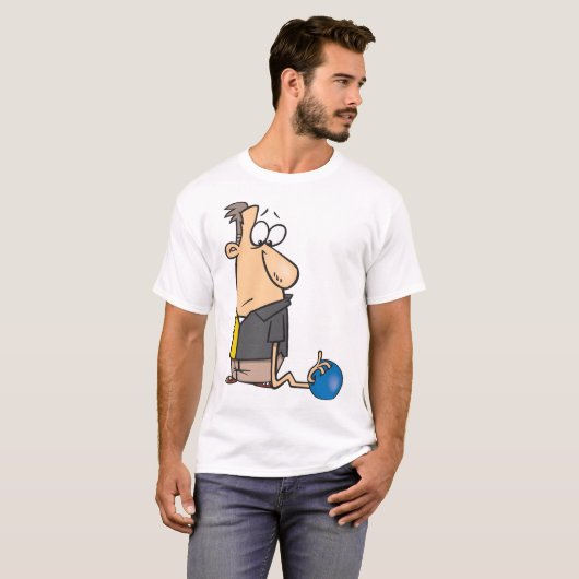 Grappig Sad Bowler-personage met bowlingbal T-shirt (Voorkant volledig)