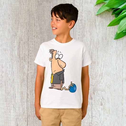 Grappig Sad Bowler-personage met bowlingbal T-shirt