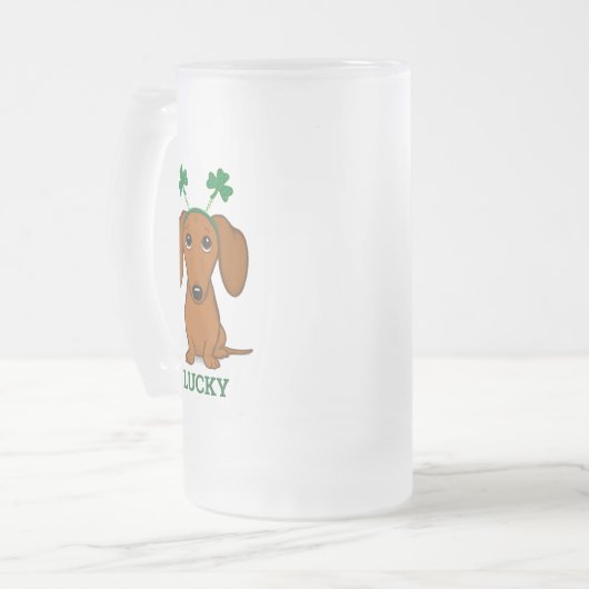 Grappig Saint Patrick's Day Hond Shamrocks Custom Matglas Bierpul (Voorkant links)