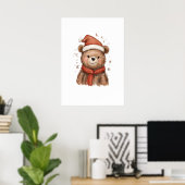Grappig Santa Beer met rode sjaal Poster (Thuiskantoor)