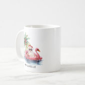 Grappig Santa Flamingo Tropisch Strand Kerstmis Koffiemok (Voorkant links)